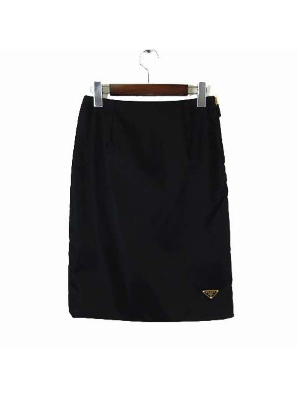 Prada Re-Nylon Pencil Skirt Padding Triangle Metal Logo Gold M Black 40